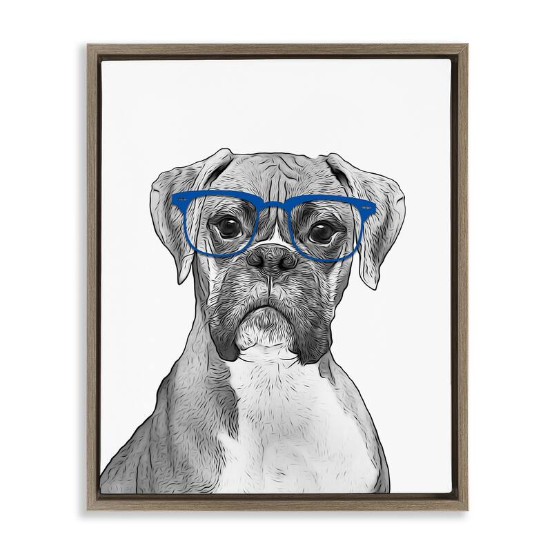 Stupell Fun Boxer Dog Wearing Glasses Framed Floater Canvas Wall Art by Annalisa Latella - 17 x 21 - Brown