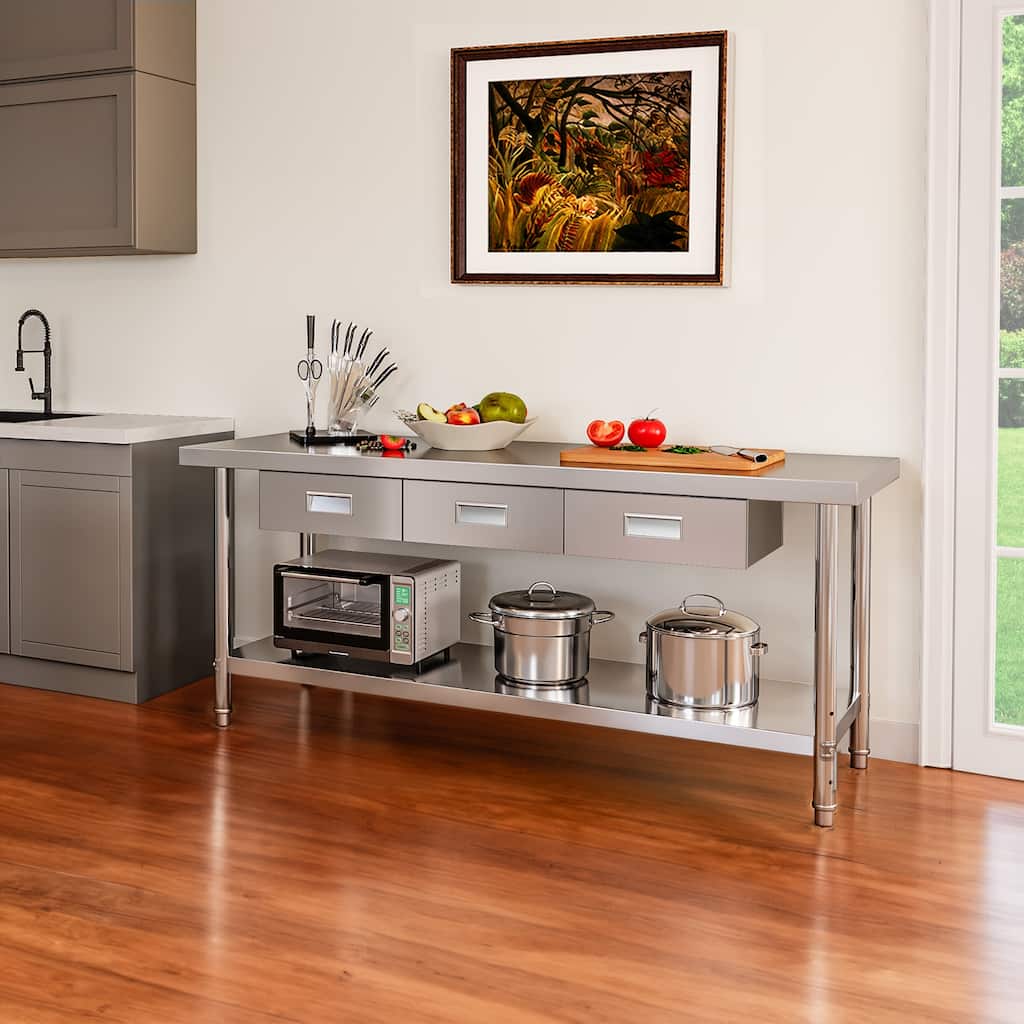 72" X 24" Stainless Steel Table with 3 Drawers