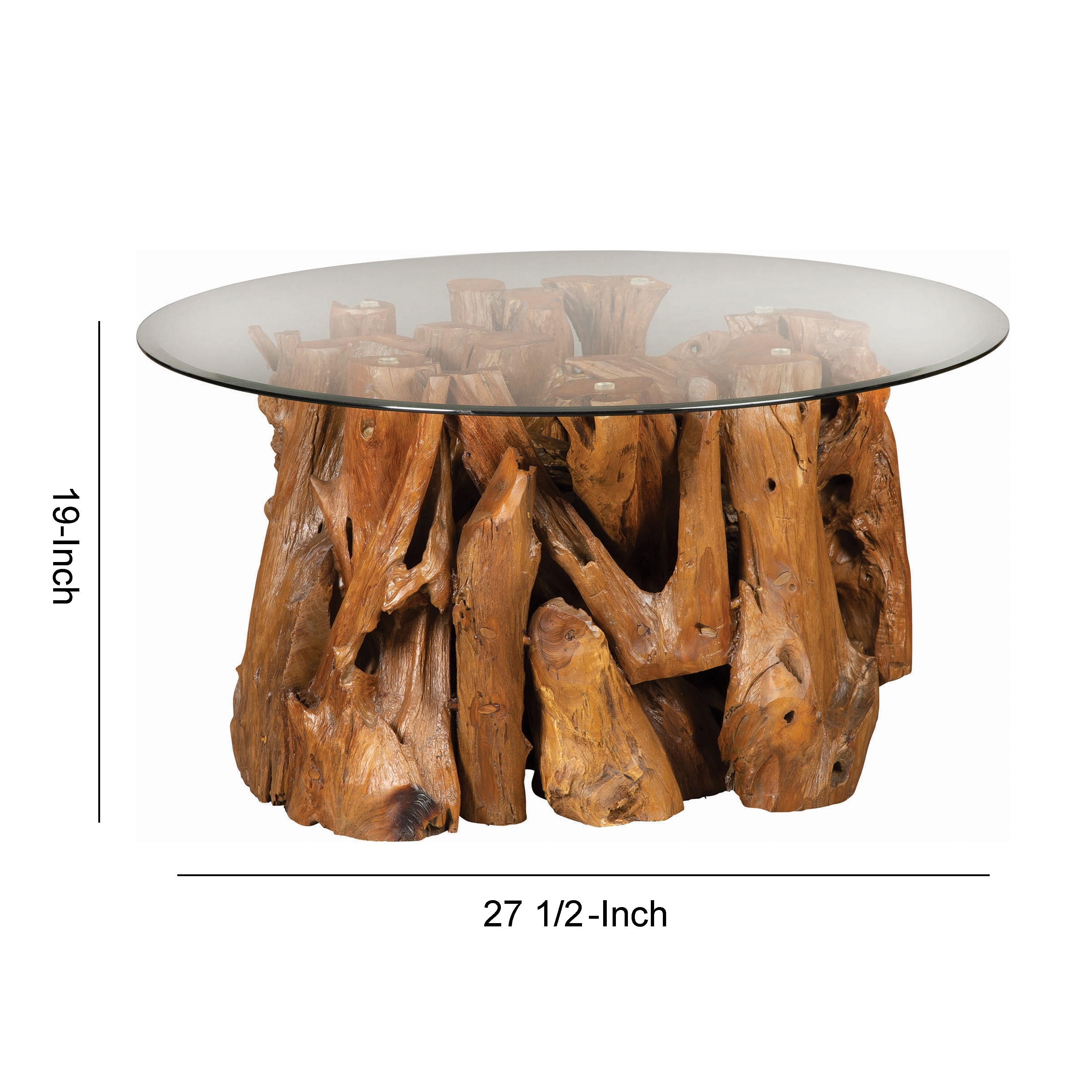 Round Glass Top Coffee Table With Tree Bark Design Base Brown Overstock 31959683