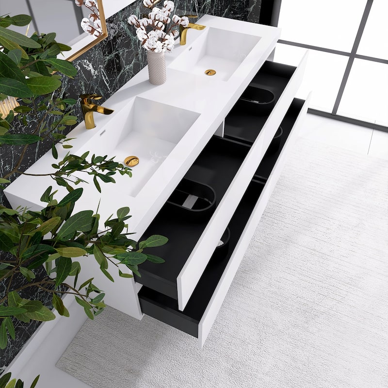 72 inch Wall-Mounted Bathroom Vanity Set with Integrated Resin Sink