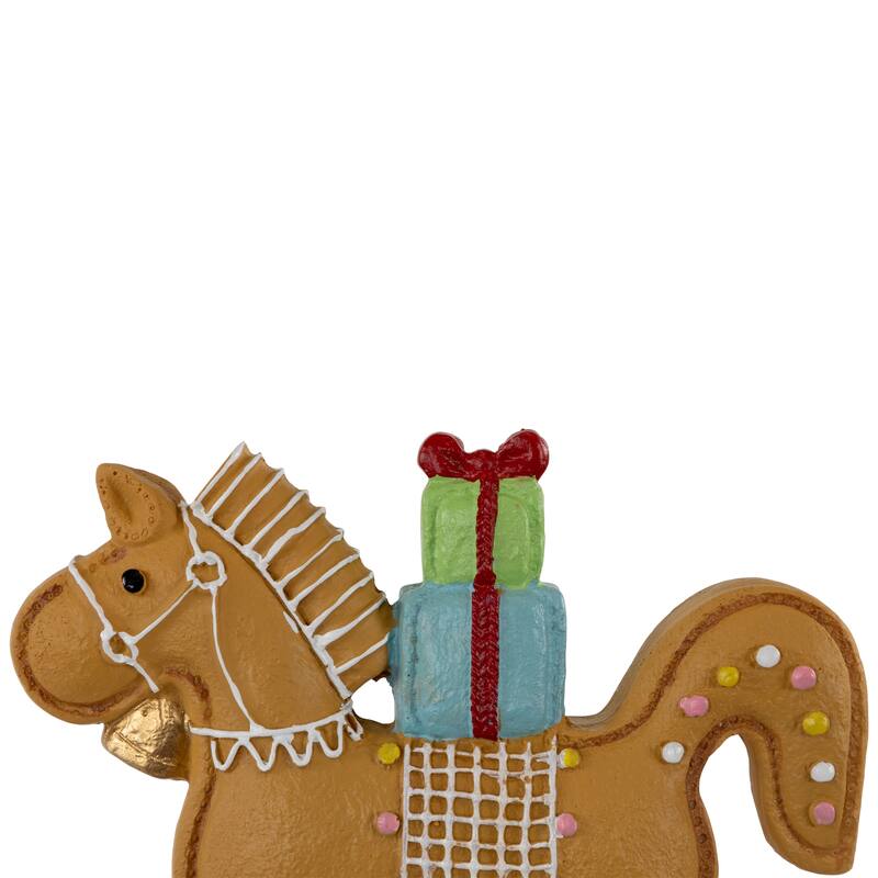 Gingerbread Rocking Horse with Presents Christmas Figurine - 7.25"