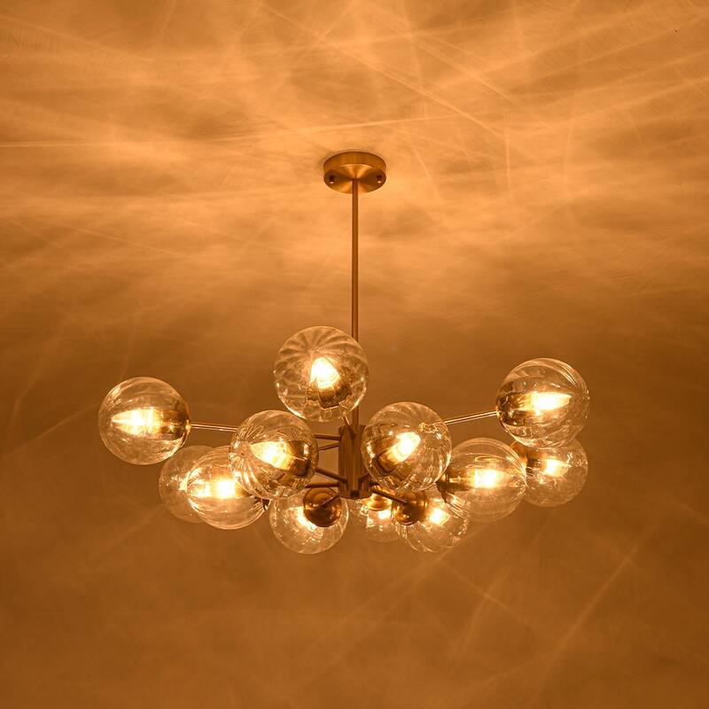 Glam 2-Tier Clear Ribbed Glass Bubble Sputnik Chandelier 35.4in