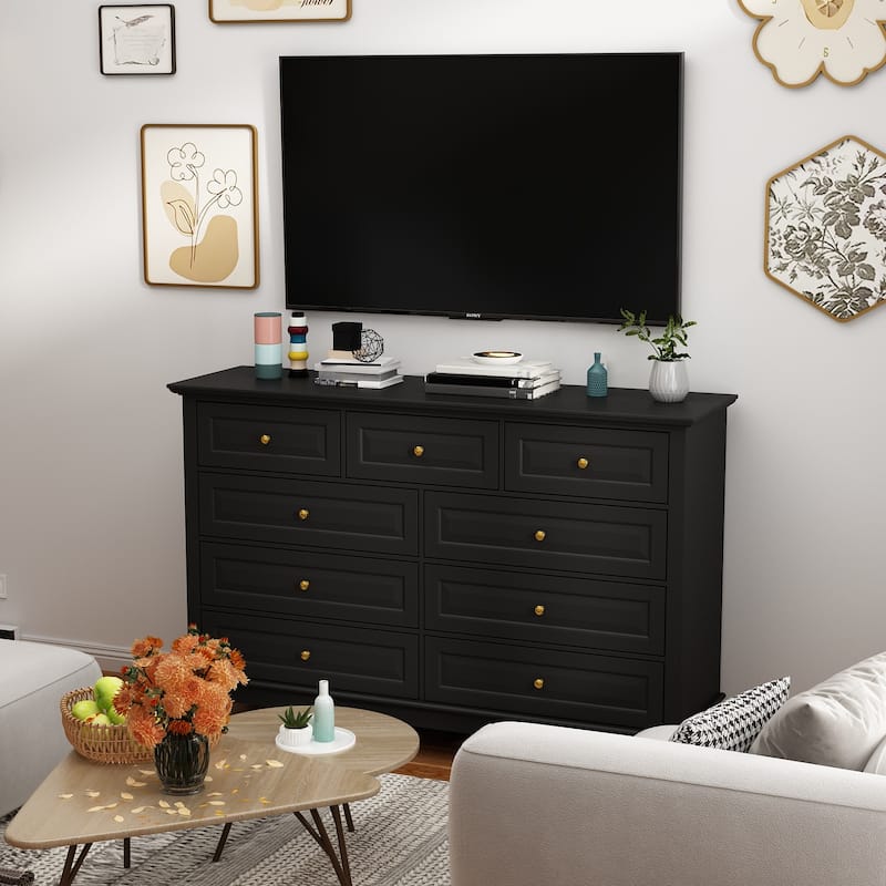 9-Drawer Dresser with Solid Wood Legs Chest Of Drawers Lacquer Console