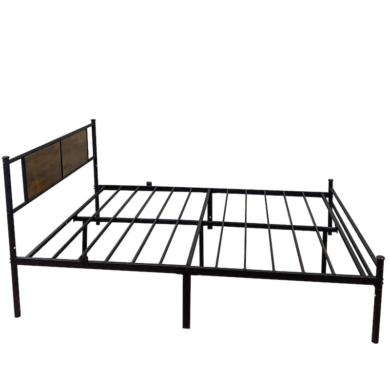 Sturdy Metal Bedframe with Wood Headboard, Underbed Storage, 900lbs Capacity