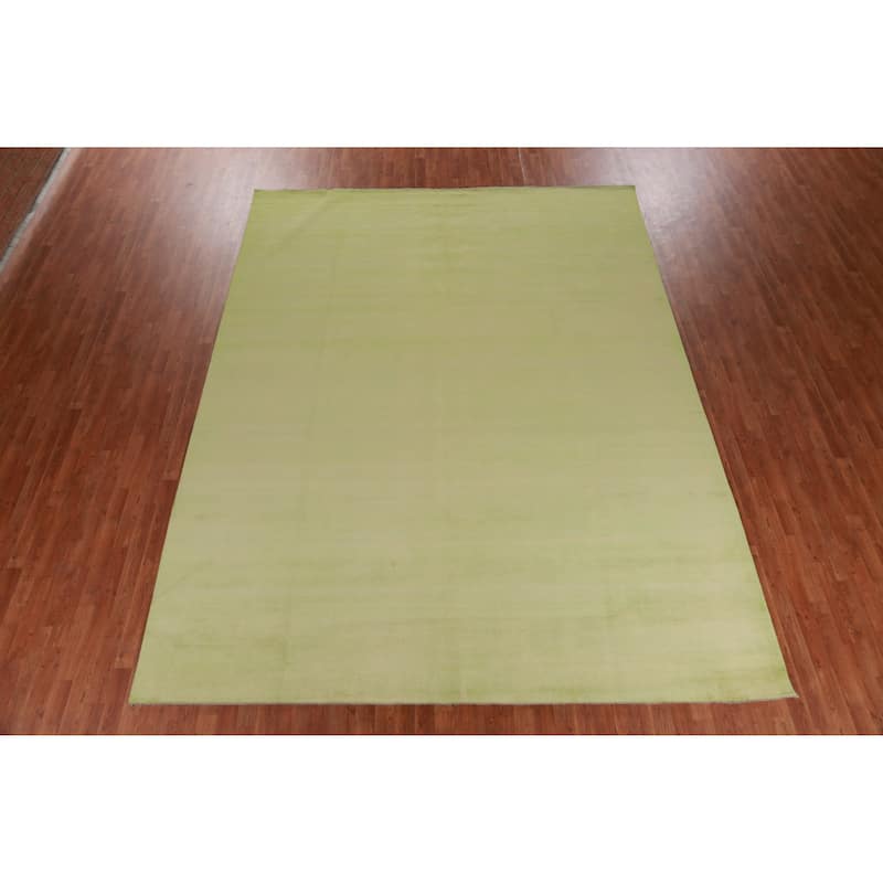 Hand Knotted Oriental 100% Wool Carpet Modern Solid Green Gabbeh Area Rug - 12' 2'' X 9' 5''