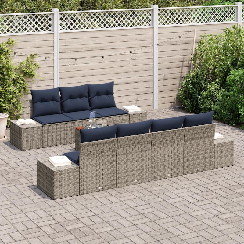 vidaXL 8 Garden Sofa Set with Cushions Black/Grey Poly Rattan - 115.7 x 24.4 x 27.2