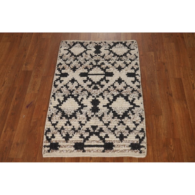 Geometric Moroccan Indian Rug Hand-Knotted Foyer Wool Carpet - 2'0"x 3'0"