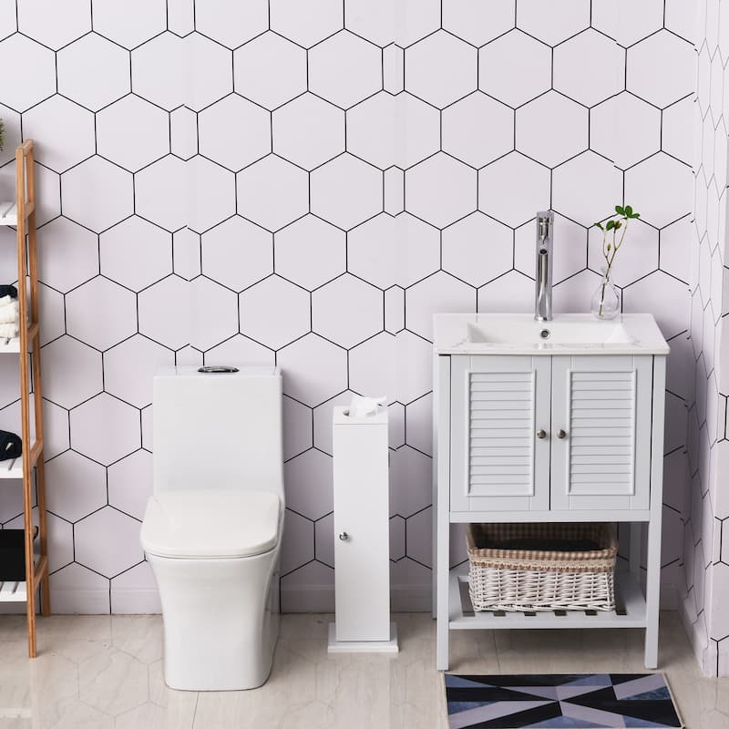 HomCom Vertical White Bathroom Storage Cabinet - 7.75*7.75*25.75