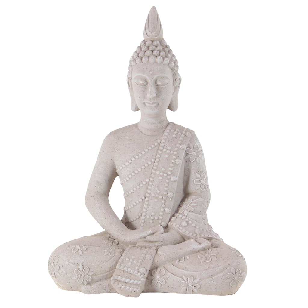 Magnesium Oxide Buddha Indoor Outdoor Meditating Garden Sculpture with Floral Carvings - Gray - Roche River Decor