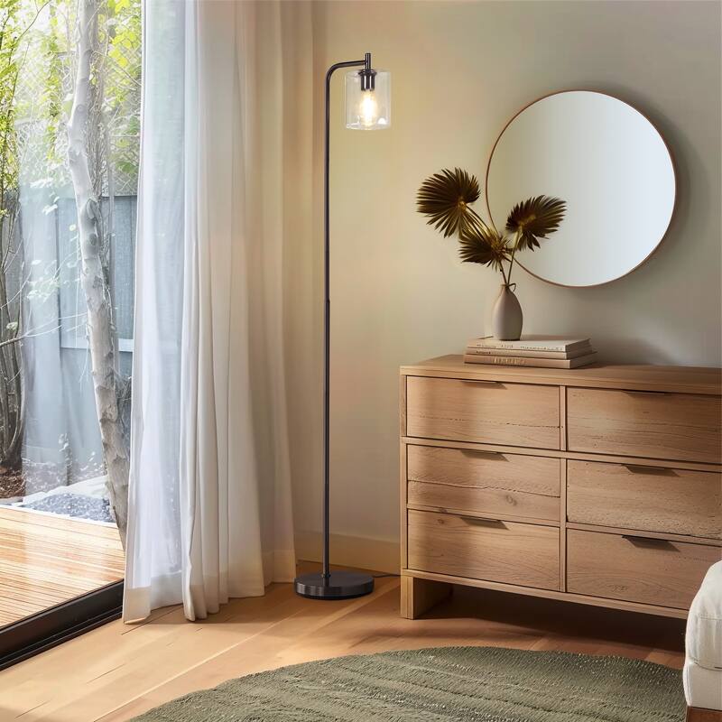 Brightech Elizabeth 66 in. Oil Brushed Bronze Industrial LED Super Bright Floor Lamp with Glass Cylinder Shade