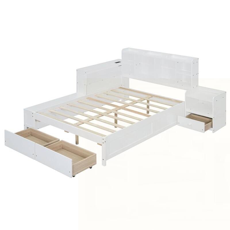 Wooden platform bed with Multi-functional Storage Space