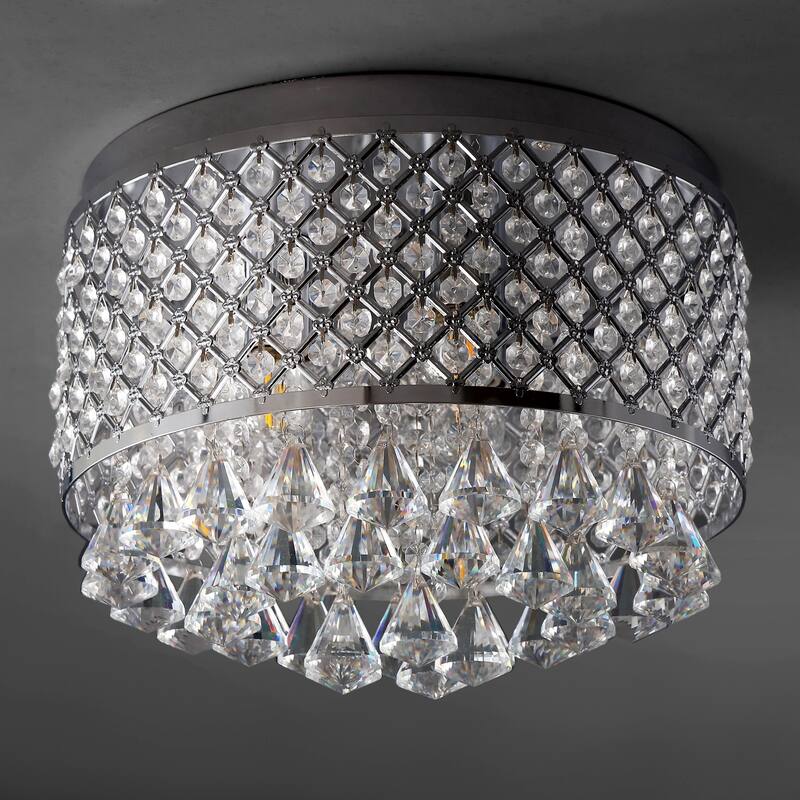 Ellen 3-Light Crystal Drops/Metal ,LED Flush Mount, by JONATHAN Y