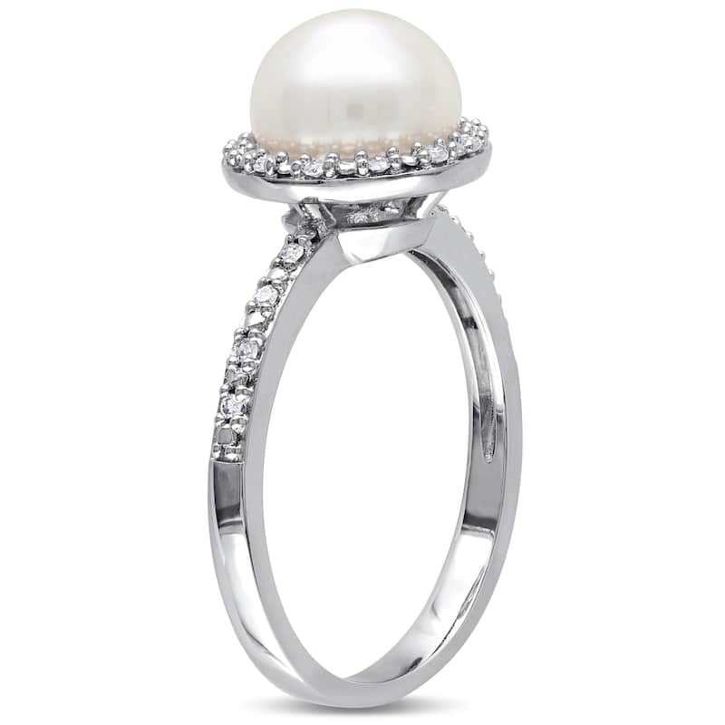Miadora 8-8.5mm Japanese Akoya Cultured Pearl 1/10 CT TW Diamond Ring Sterling Silver