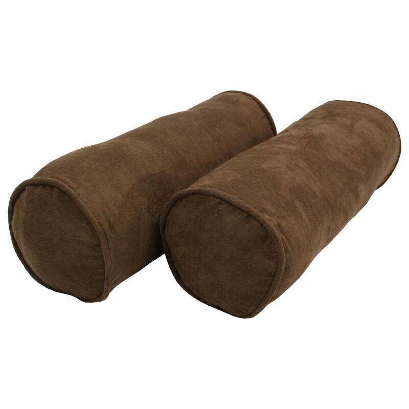 20-inch by 8-inch Corded Microsuede Bolster Pillows (Set of 2) - Chocolate