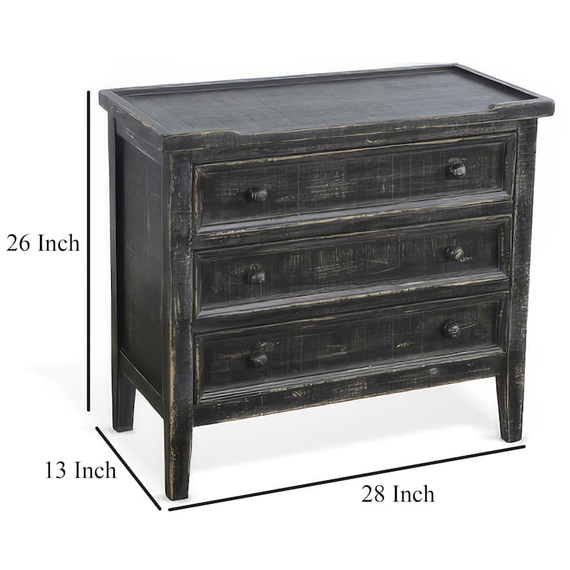 Rena Side End Table with 3 Drawers, 28 Inch Rustic Black Mahogany Wood