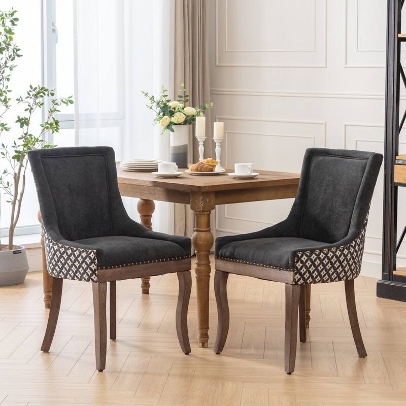Ultra Side Dining Chairs (Set of 2) - Mid-Century Modern Fabric Upholstery with Solid Wood Legs