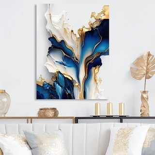 Designart 'Abstract Geode Gold And Blue Marble Shape III' Animals Canvas Wall Art