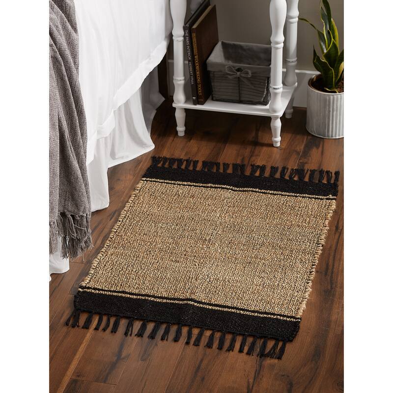 DII Black With Natural Jute Chevron Hand-Loomed Rug - 2' x 3' Oval