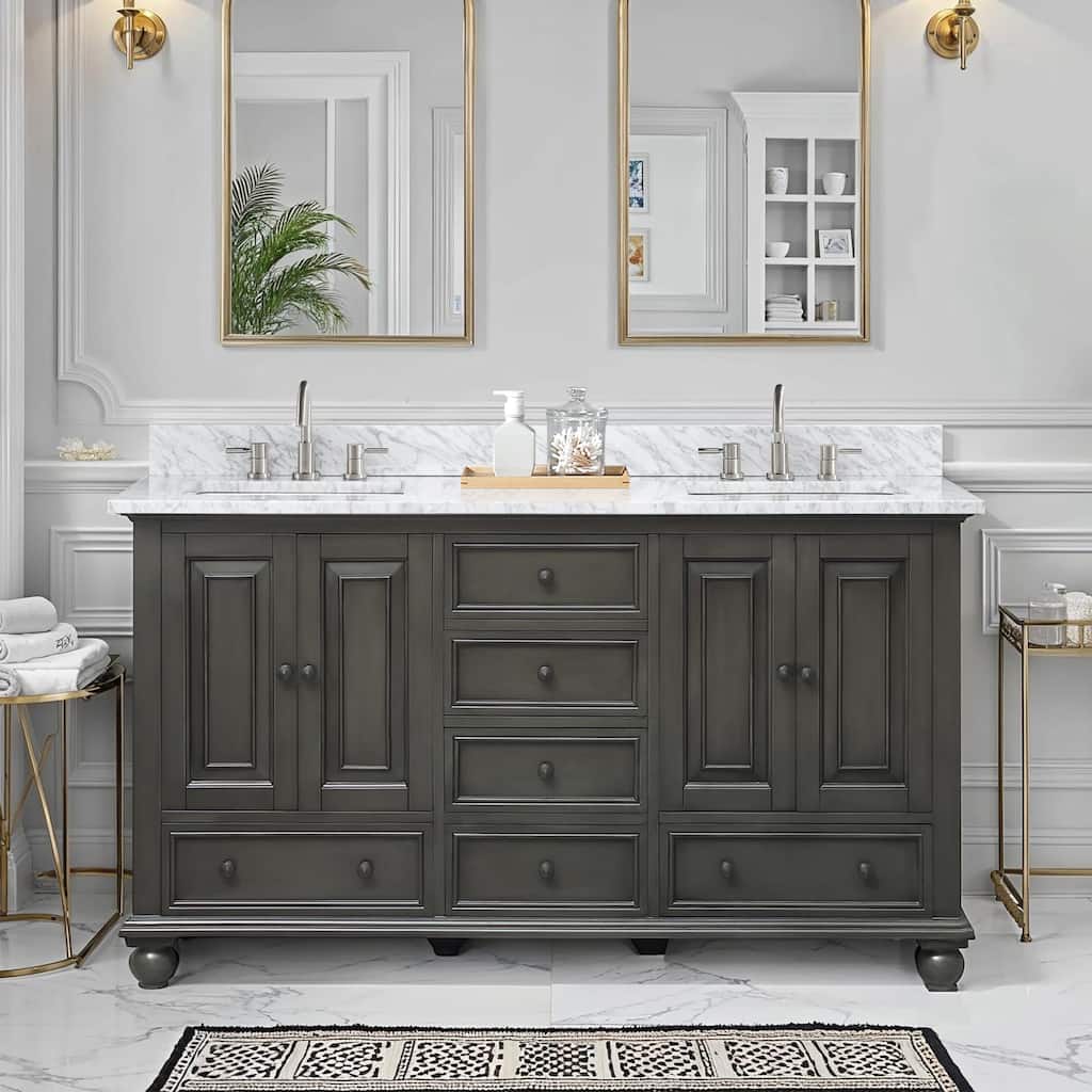 Avanity Thompson 60 in. Double Sink Bathroom Vanity with Carrara Marble Top - 61"W x 22"D x 35"H