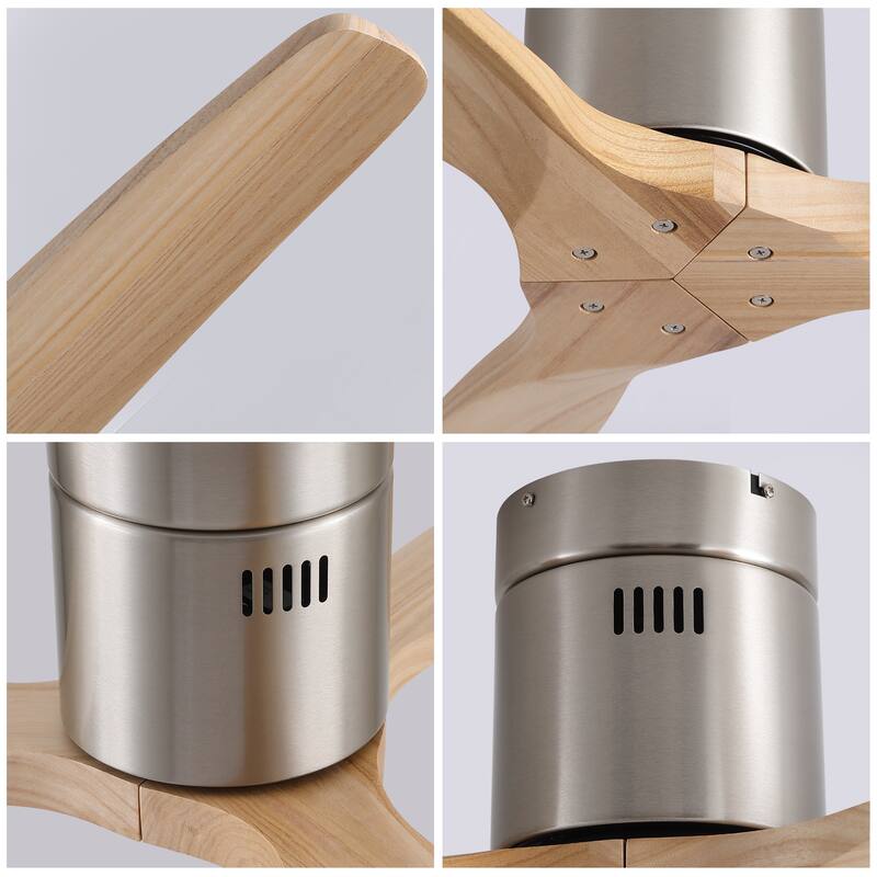 52In. Farmhouse Indoor Flush Mount Low Profile Ceiling Fan with Solid Wood Blades and Remote Control
