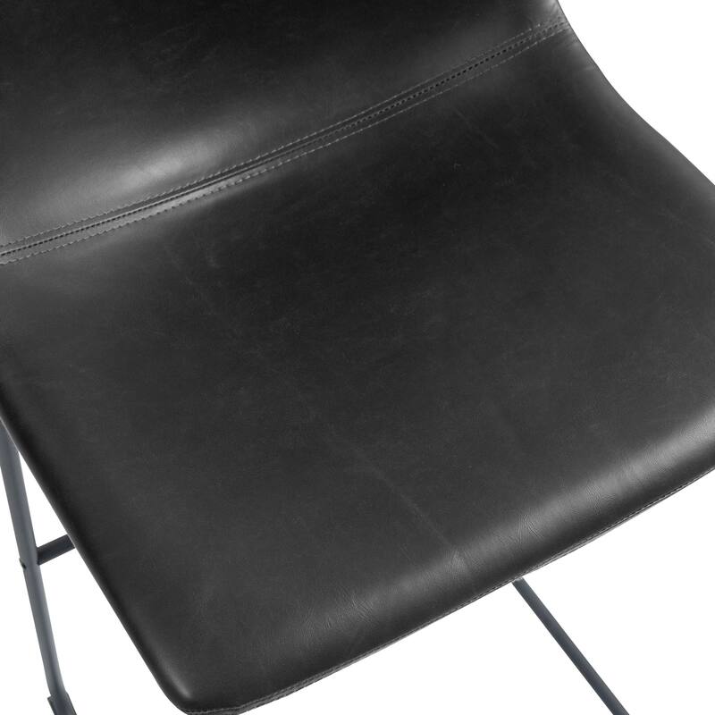 Set of 2 Adan Iron Frame Black Faux Leather Bar Stool