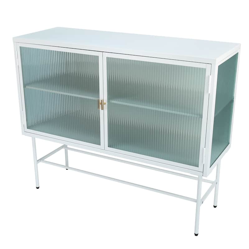 White Credenza Sideboard Buffet With Fluted Glass Doors Detachable ...