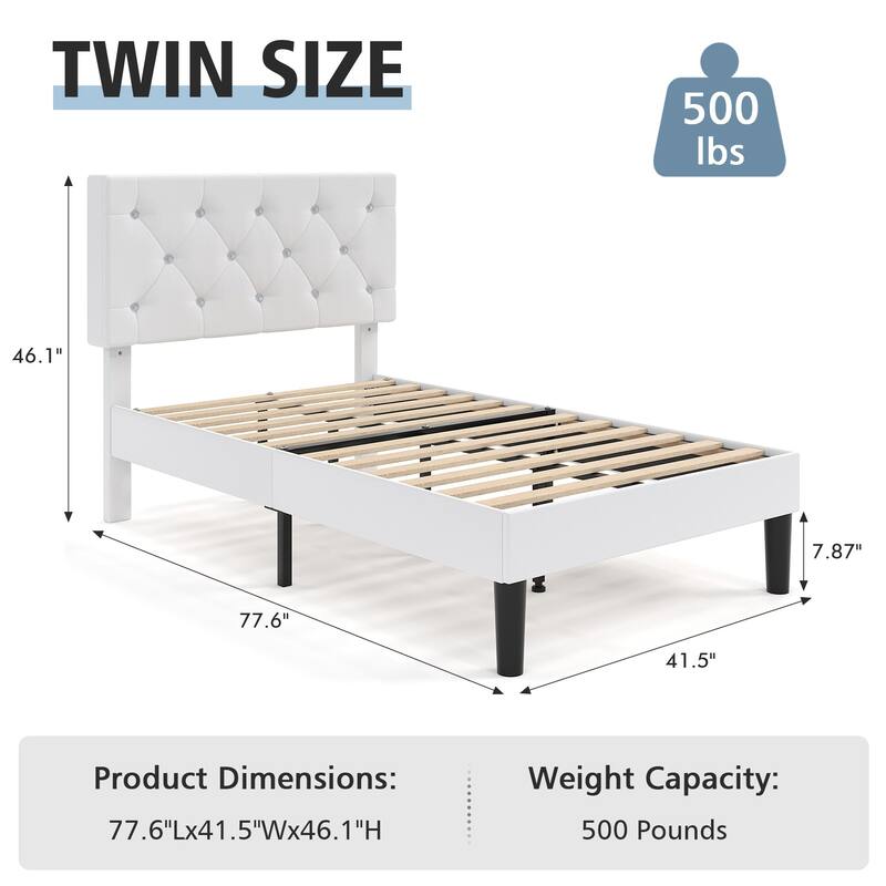 VECELO Upholstered Beds With Diamond Tufted Headboard Platform Bed Frame 7.9'' Under Bed Space