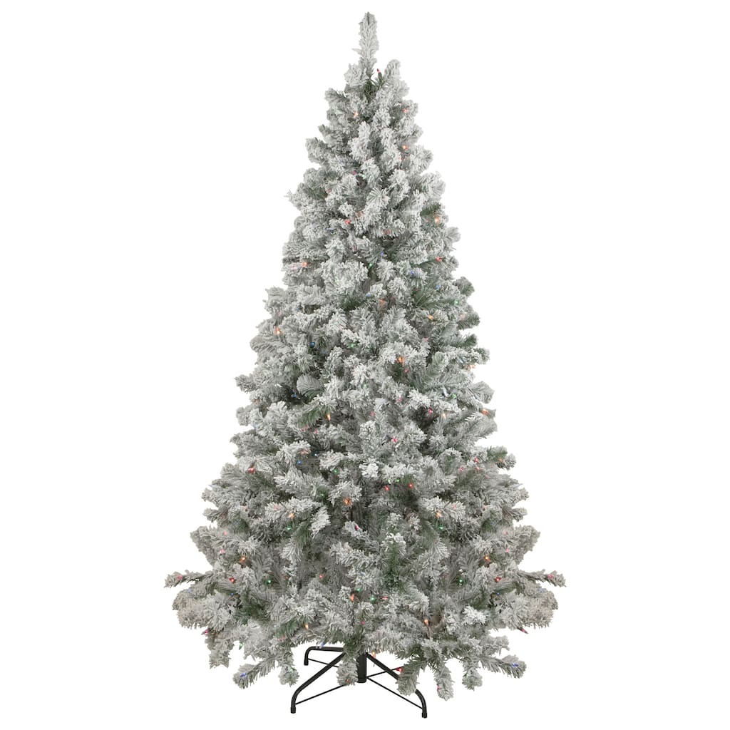 6.5' Flocked Madison Pine Artificial Christmas Tree, Multi Lights - 6.5 Foot