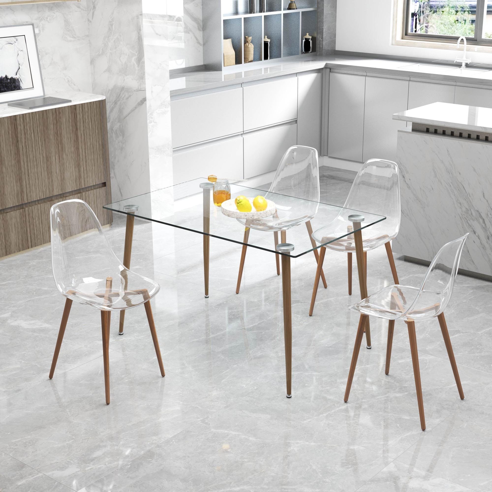 Set of Modern Simple Transparent Dining Chair with Wood Color