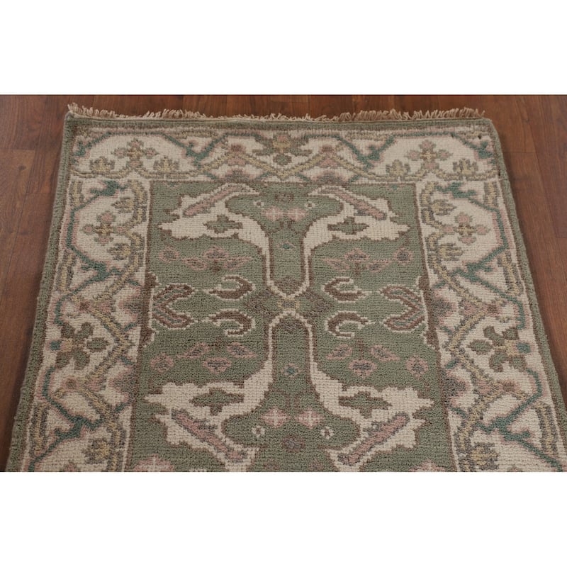 Green Oushak Indian Accent Rug Handmade Wool Carpet - 2'8"x 6'0"