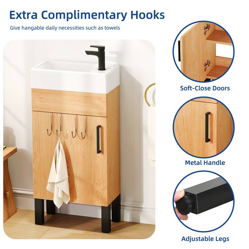Moasis 16.2" Free-Standing Single Bathroom Vanity with Ceramic Basin
