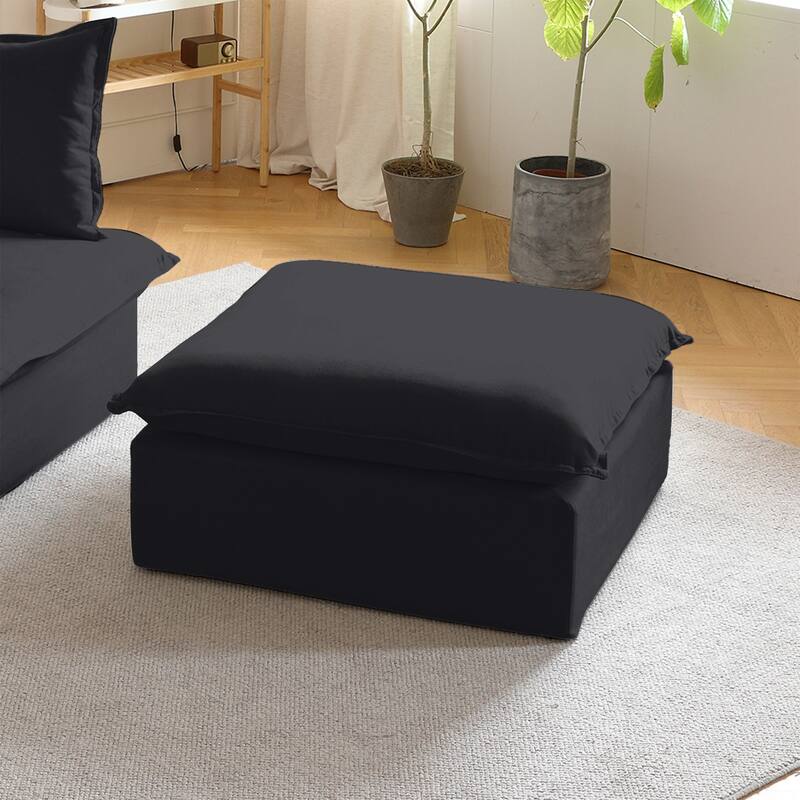 L-shaped Linen Upholstered Sectional Sofa with Ottoman for Living Room