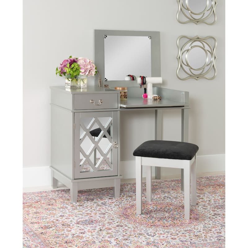 36" Sliver Vanity Set with Mirror and Upholstered Stool