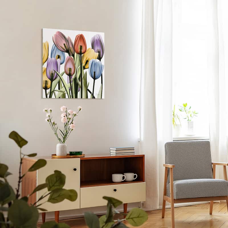 "Tulip Scape x-ray II" Frameless Free Floating Reverse Printed Tempered Art Glass Wall Art