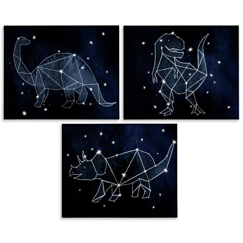 Stupell Night Sky Dinosaur Constellations Outer Space, 3pc Multi Piece Canvas Wall Art Set - 14 x 11