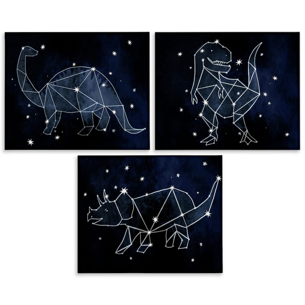 Stupell Night Sky Dinosaur Constellations Outer Space, 3pc Multi Piece Canvas Wall Art Set