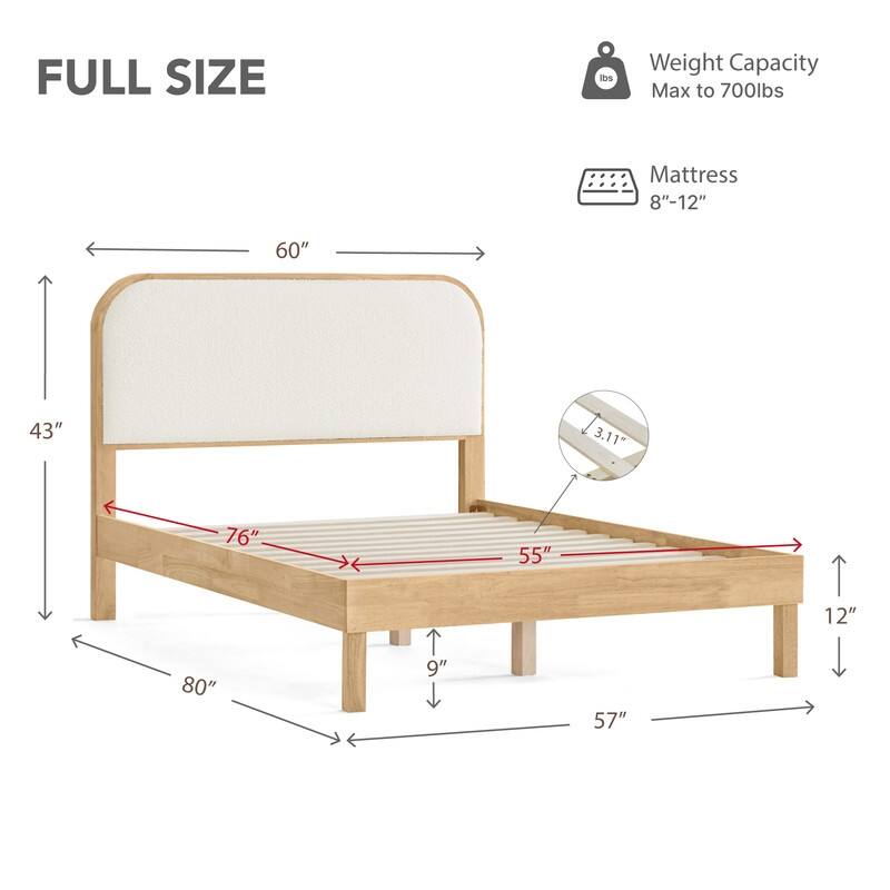 Spruce & Spring Modern Round Boucle Upholstered Platform Bed with Solid Wood Frame