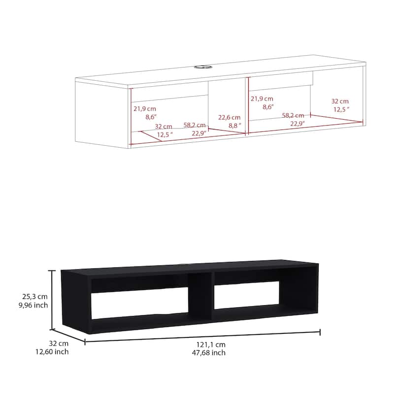Rockwood Floating TV Stand with Open Storage Shelves