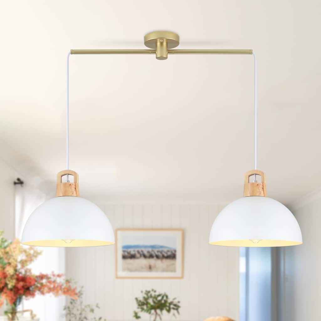 2-Light Metal Dome Hanging Foyer Pendant Light Island Chandelier for Dining Room