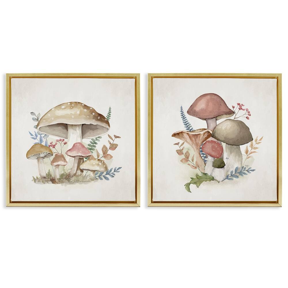 Stupell Pastel Blooming Mushrooms Framed Floater Canvas Wall Art Design By Mollie B. (Set of 2)
