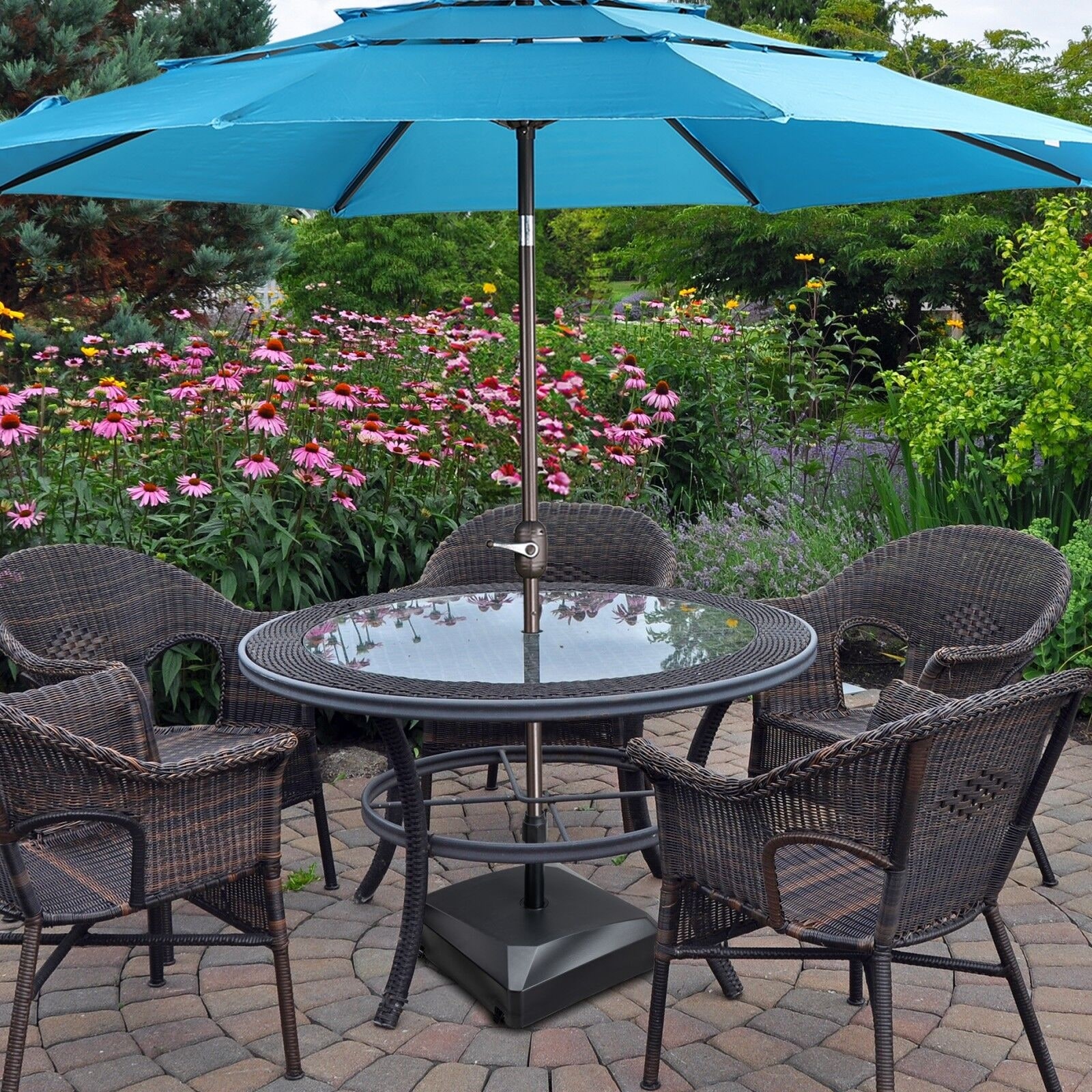 200lb patio umbrella base with wheels Yaheetech 200lbs 4-Piece Offset Cantilever Base, Black duty umbrella base Tempo 132 lb. EZ-Lock Granite