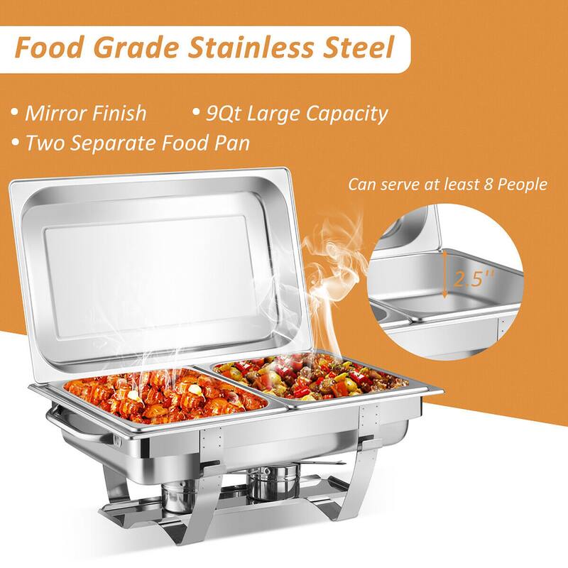 Costway 2 Packs Full Size Chafing Dish 9 Quart Stainless Steel