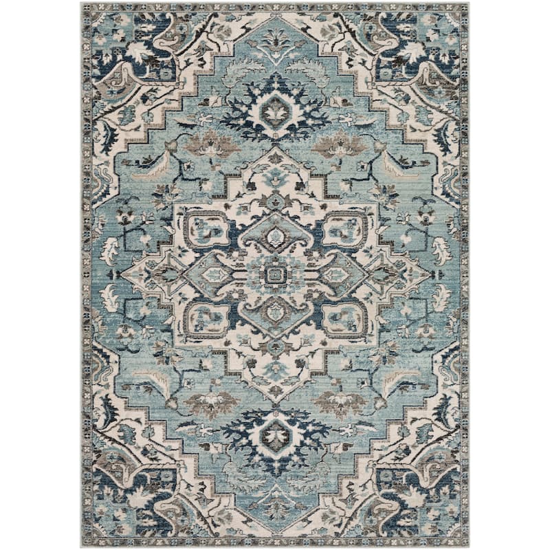 Arkaitz Teal & Ivory Updated Traditional Area Rug - 7' 10" x 9' 10"