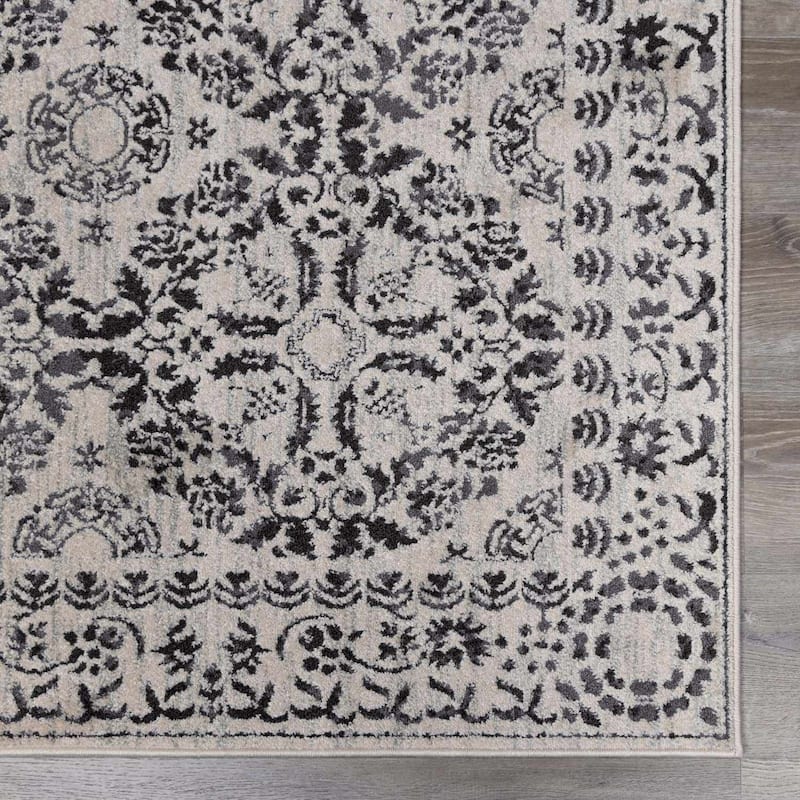 Hauteloom Megargel Living Room, Bedroom Area Rug - Charcoal, Medium Gray, Off White - 2' x 2'11" - 5'3" Square - Charcoal, Medium Gray, Off White / Megargel