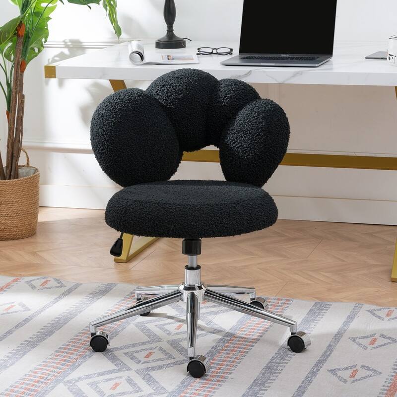 Modern Style Teddy Fabric Home Office Chair with Adjustable Height and 360°Swivel