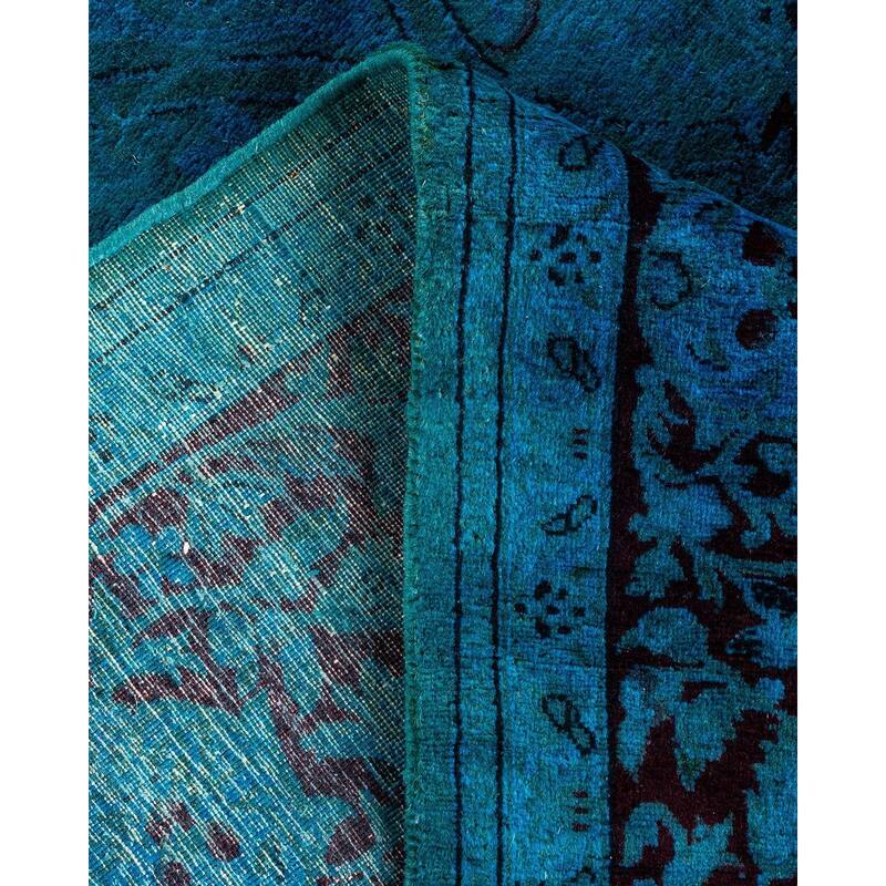 Overton Hand Knotted Wool Vintage Inspired Modern Contemporary Overdyed Blue Area Rug - 6' 1" x 8' 6"