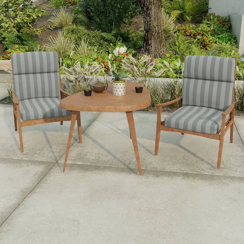 22" x 44" Grey Stripe Outdoor Chair Cushion with Ties and Loop - 44'' L x 22'' W x 4'' H