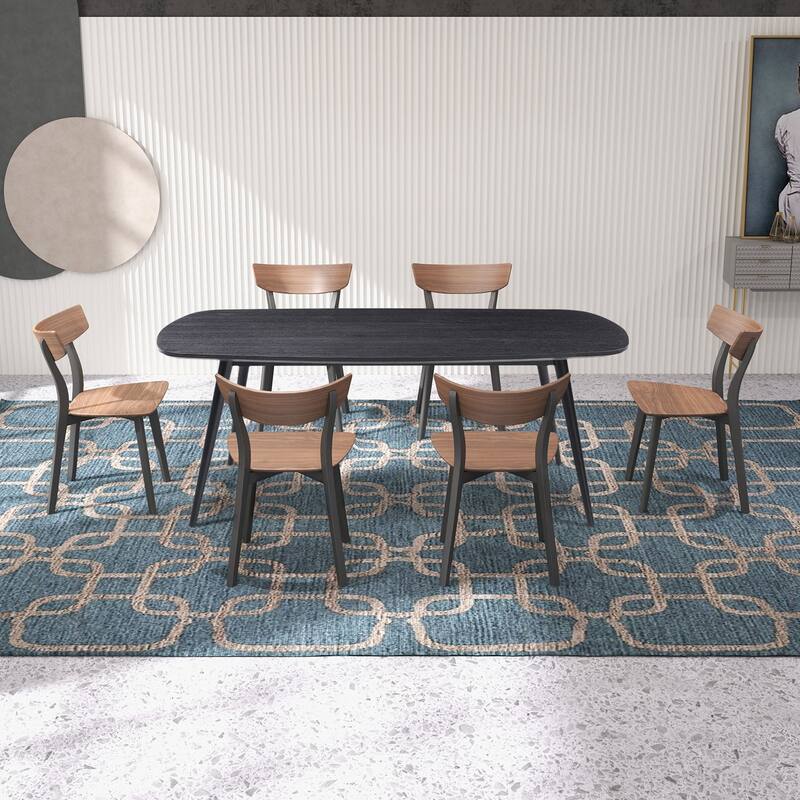 Modern Farmhouse Rectangular Dining Table for 4-8 People - 71in - Black