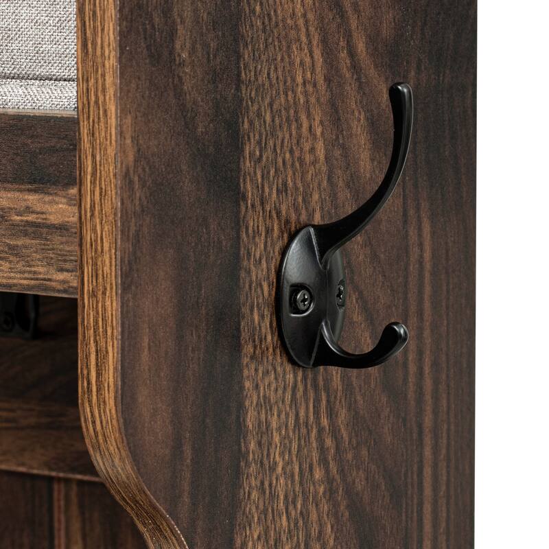 Hall Tree Coat Rack with Storage Bench, Entryway Bench with Shoe Rack and 6 Hooks, 3 in 1 Wood Organizer for Home