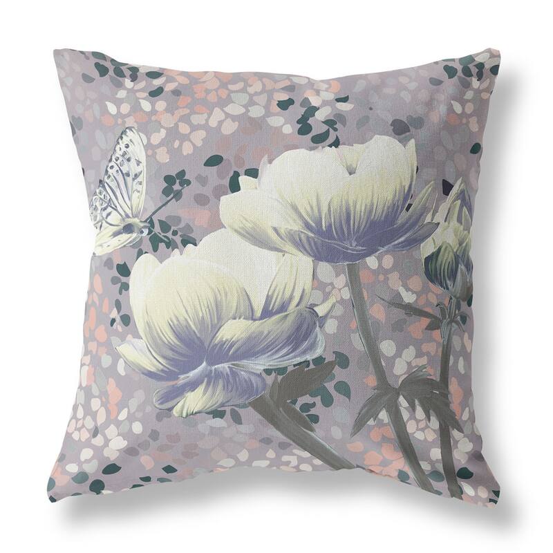 HomeRoots 20" x 20" Yellow Butterfly Blown Seam Floral Indoor Outdoor Throw Pillow - 20.00' X '5.00' X '20.00